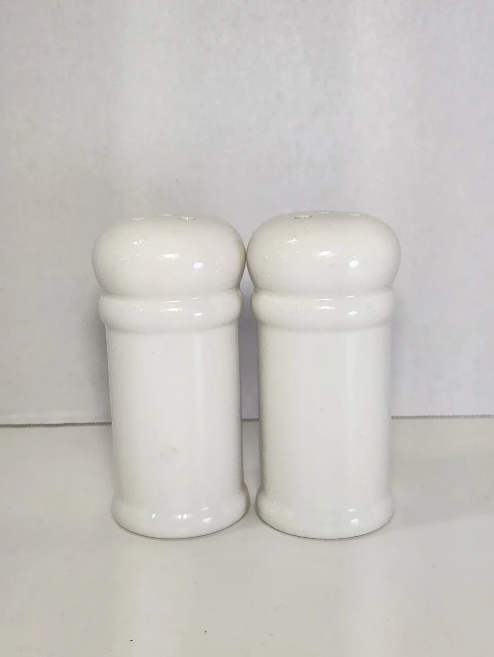 White Ceramic No. 04 Cheese Shakers Set of 2, Perforated Tops With Stoppers